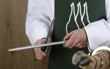 Honing the knife with a sharpening steel