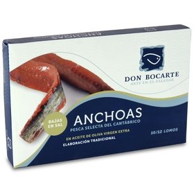 Cantabrian Anchovies Don Bocarte in Olive Oil, Low-salt (120 gr - 10/12 fillets) Cantabrian Anchovies Don Bocarte in Olive Oil, Low-salt (120 gr - 10/12 fillets)