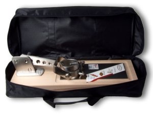 Jamotec Folding Rotary ham holder, folded, in its transport bag