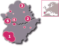 Map of jamon iberico production sites in the Extremadura region (Spain)